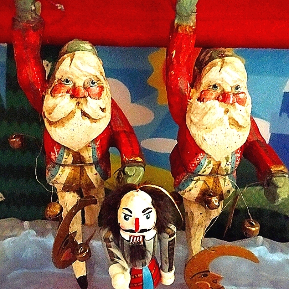 John C Wright these little Santa's are handmade wooden vintage ornaments.